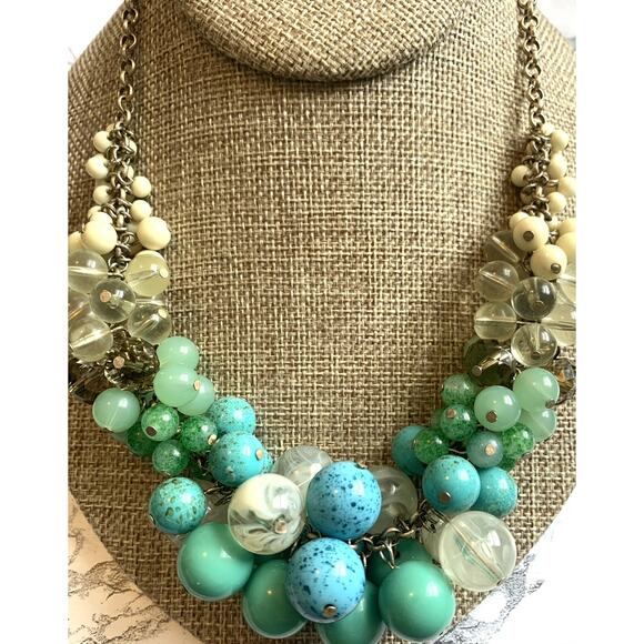 Lia Sophia Cluster Necklace Bollywood Blue & Smoky Cha Cha Beads Max Length 18” - Picture 2 of 6